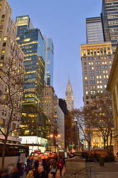 Buildings of Manhattan at night.