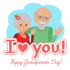 Vector illustration. Happy grandparents day. Couple in cloud