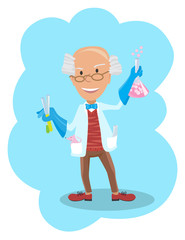 Vector illustration of scientist with testube in flat style