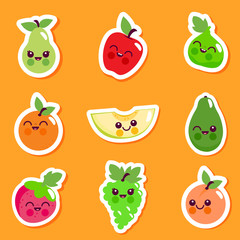 Set of cute cartoon fruit characters. Vector illustration
