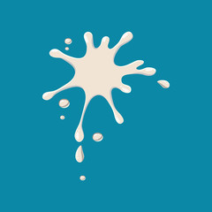 White drops of milk icon isolated on blue background. Liquid symbol