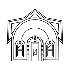 House with round roof icon in outline style isolated on white background. Building symbol