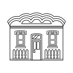 House with two windows icon in outline style isolated on white background. Building symbol