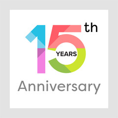 Template logo 15th anniversary with a circle, number 1 and 5 colorful vector illustration