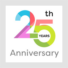 Template logo 25th anniversary with a circle, number 2 and 5 colorful vector illustration - obrazy, fototapety, plakaty