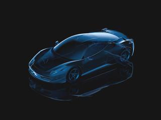 Obraz na płótnie Canvas 3d rendering transparent futuristic luxury sports car, x-ray con