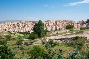 Fototapeta na wymiar Stone formations in Cappadocia, Turkey