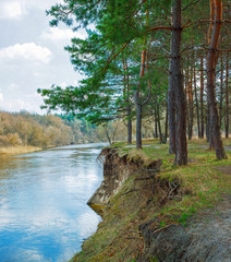 Cliff panorama with trees and river