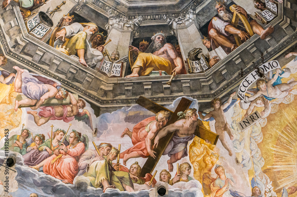 Poster the last judgement by giorgio vasari, detail from the cupola of