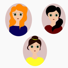 Set of isolated female icons in a circle on a white background