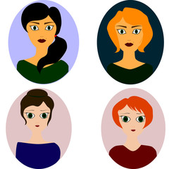 
Set of isolated female icons in a circle on a white background