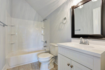 White interior of vintage bathroom with vaulted ceiling