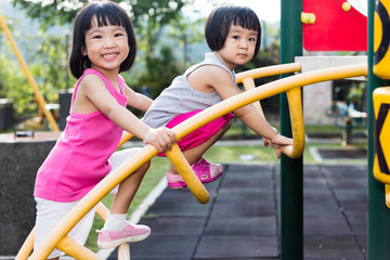 Asian Chinese little girl climbing at playground