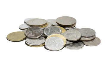 Pile of coins, Isolated on white background