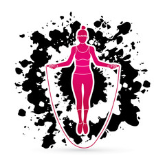 Sport girl jumping rope designed on splash ink background graphic vector.