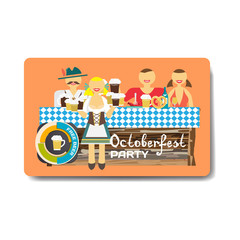 Octoberfest party flyer. Man and woman drinking beer with friend
