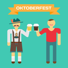 Oktoberfest german man in national costume. Men drink beer out o