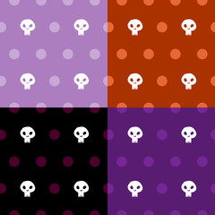 Seamless pattern halloween skull with polka dots four colour scheme