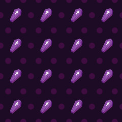 Seamless pattern halloween coffin X cross with polka dots