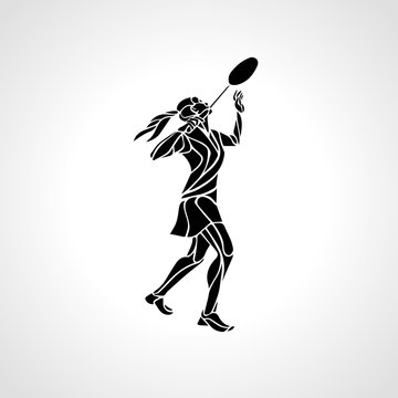 Creative silhouette of abstract female badminton player