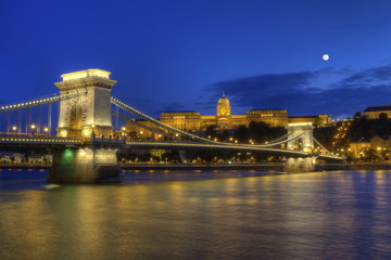 Chain Bridge, Royal Palace and Danube river in Budapest, Hungary