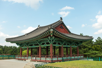Gyeongju, South Korea - August 17, 2016: Donggung Palace and Wolji Pond in Gyeongju, South Korea.
