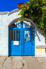 wooden door blue