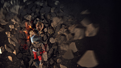 Young boxer woman . Mixed media