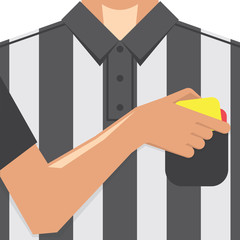 Soccer / Football Referee Showing Yellow Card From Pocket On T-shirt. Conceptual Vector Illustration.