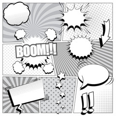Comic book background in black and white colors