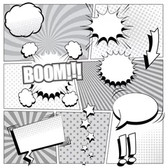 Door stickers Pop Art Comic book background in black and white colors