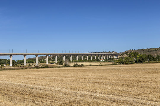 rural landscape with toll highway and bridge in the Provence, Fr