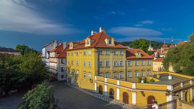 House roofs on Kampa Island near Charles Bridge timelapse hyperlapse, Prague, Czech Republic