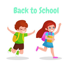 Back to school. vector illustration of a little girl and boy go to school