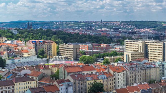 Panoramic view of Prague timelapse from the top of the Vitkov Memorial, Czech Republic