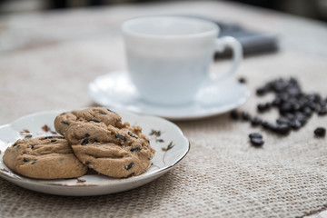cookie and coffee bean on the table