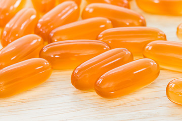 Close up Gel capsule on wooden table