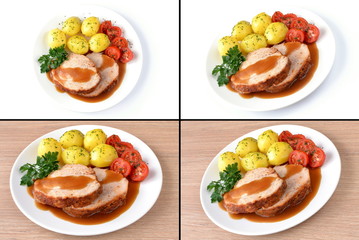 szynka pieczona z ziemniakami i pomidorem
