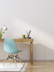 Interior of workplace with a blue chair