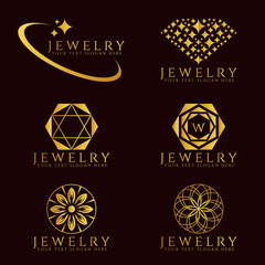 Gold Jewelry Diamond logo and flower logo vector set design