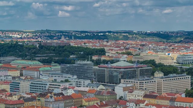 Panoramic view of Prague timelapse from the top of the Vitkov Memorial, Czech Republic