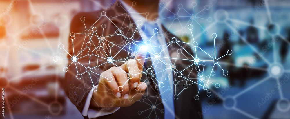 Poster businessman using data network