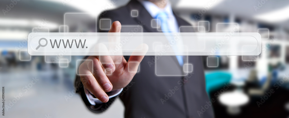 Aufkleber man surfing on internet with digital tactile web address bar
