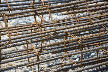 Steel tie of  post at construction site