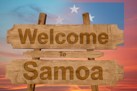 Welcome to Samoa sign on wood background with blending nationa