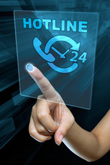 a woman finger call a hotline on a digital screen 
