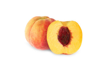 Naklejka na ściany i meble whole and half peach with stone isolated on white background wit