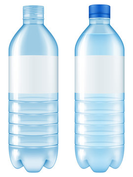 Bottle of water. Open and closed versions included.Vector illustration.