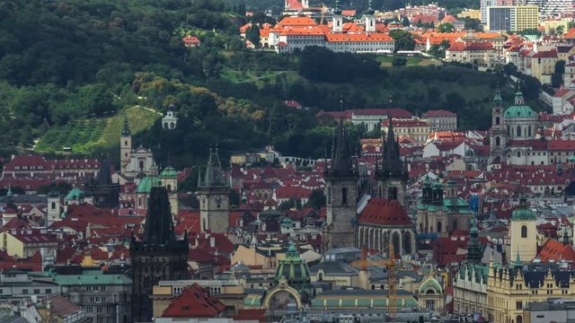 Panoramic view of Prague timelapse from the top of the Vitkov Memorial, Czech Republic