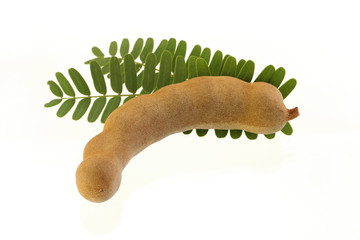 Tamarind and with leaf isolated on white background.